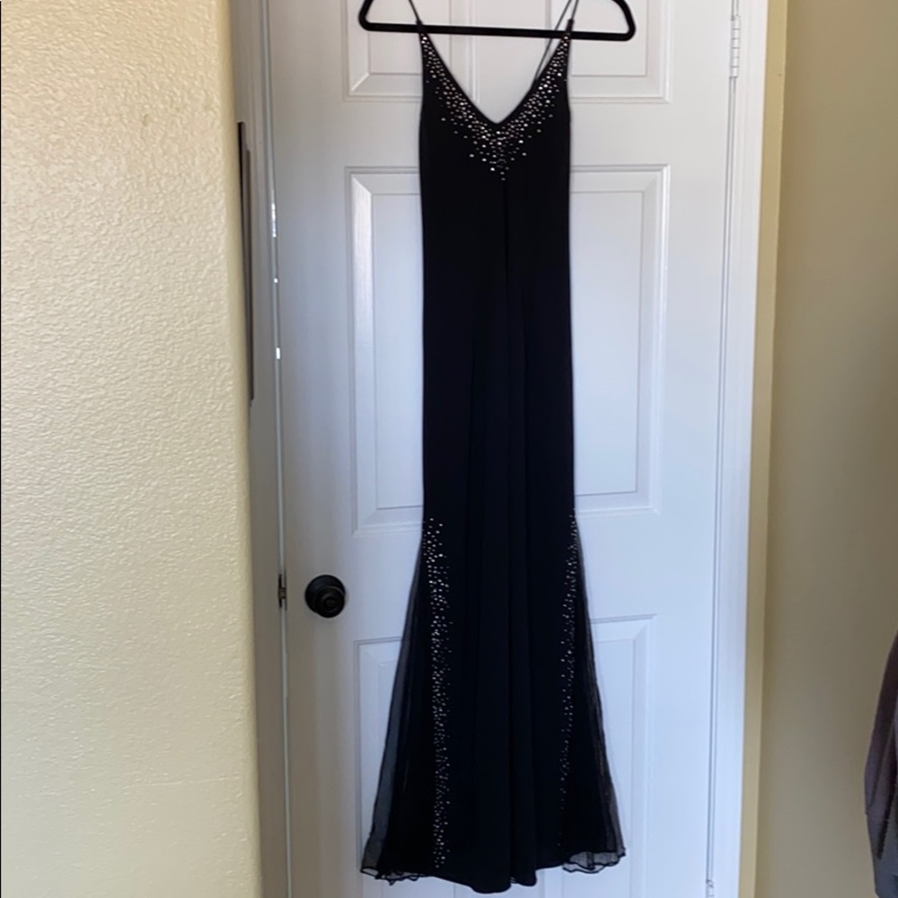 Formal long black thin strap dress